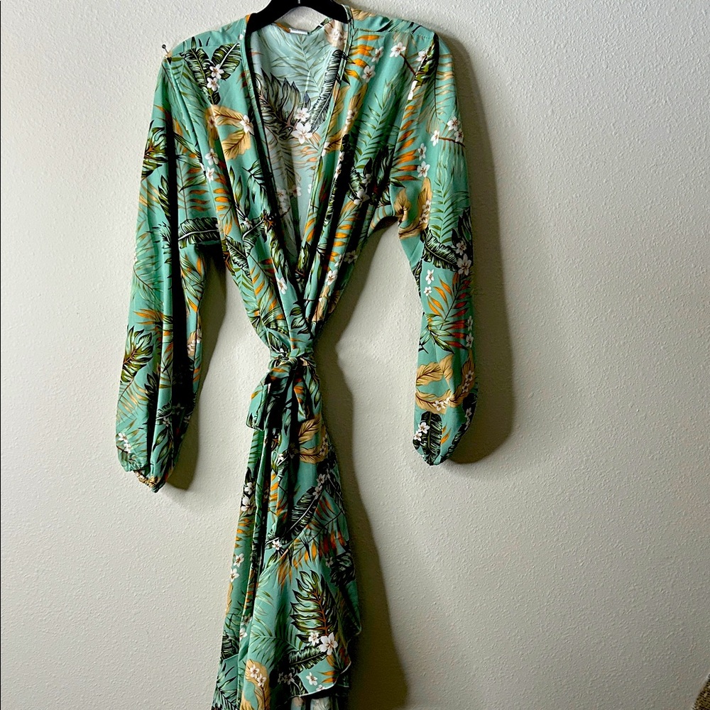 Tropical Green Wrap Dress